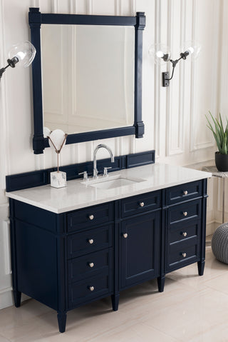 60 Inch Brittany Freestanding Vanity in Victory Blue / Eternal Jasmine Pearl Top