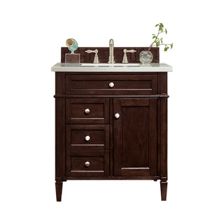 30 Inch Brittany Freestanding Vanity in Burnished Mahogany / Eternal Jasmine Pearl Top