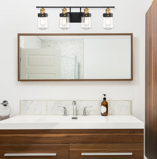 Macauley Four Light Bath Bar in Vintage Black with Warm Brass