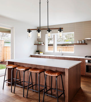 Taos Four Light Island Pendant in Matte Black/Wood Grain
