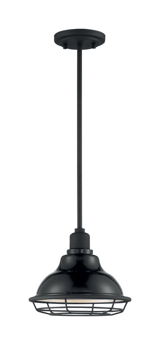 Newbridge One Light Pendant in Gloss Black / Silver