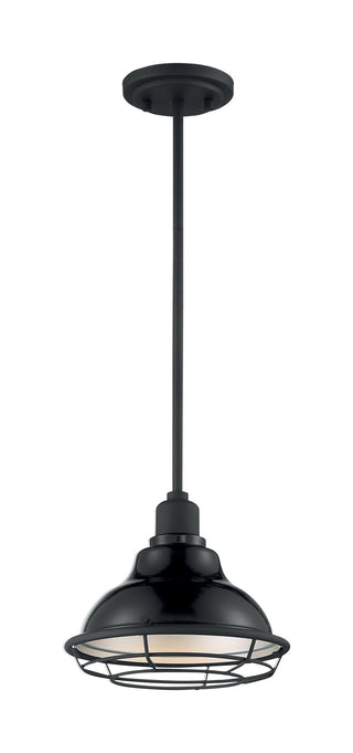 Newbridge One Light Pendant in Gloss Black / Silver