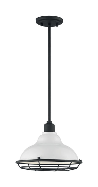 Newbridge One Light Pendant in Gloss White / Black Accents