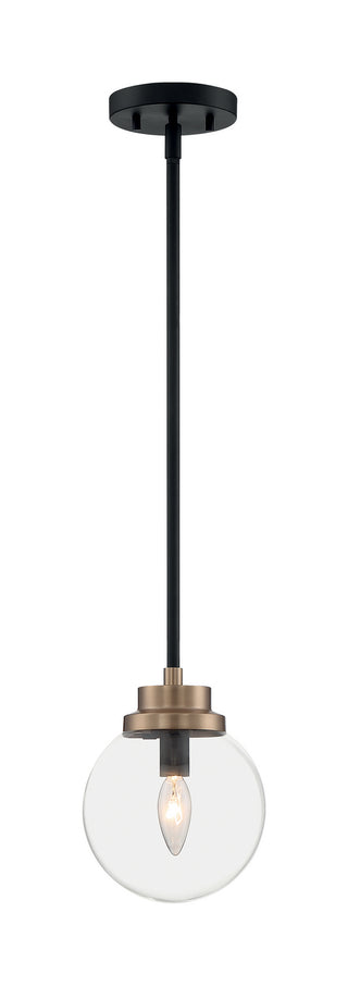 Axis One Light Pendant in Matte Black / Brass Accents