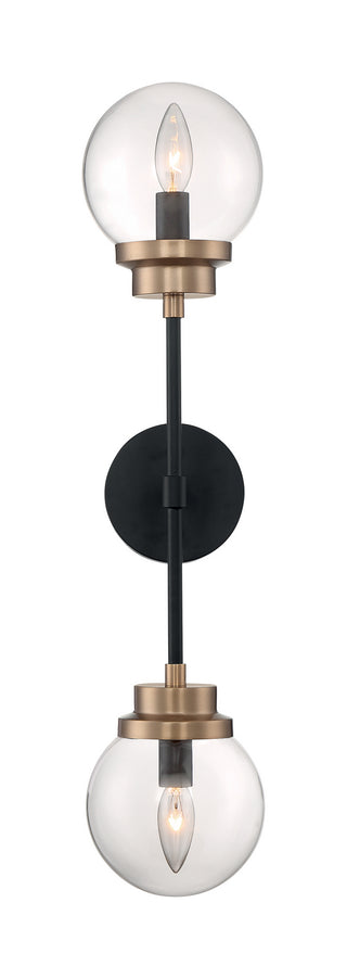 Axis Two Light Wall Sconce in Matte Black / Brass Accents