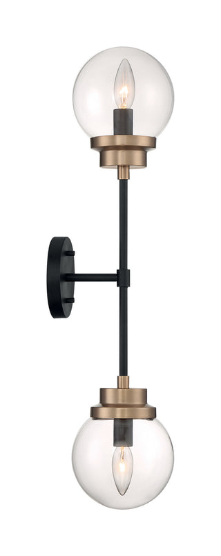 Axis Two Light Wall Sconce in Matte Black / Brass Accents