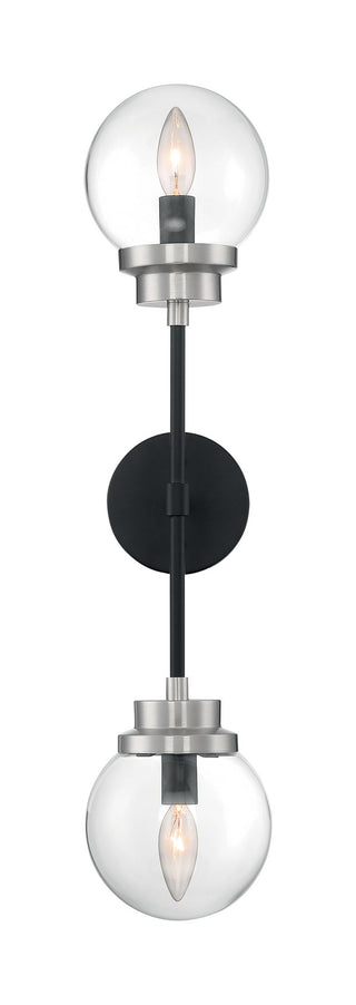 Axis Two Light Wall Sconce in Matte Black / Brushed Nickel Accents