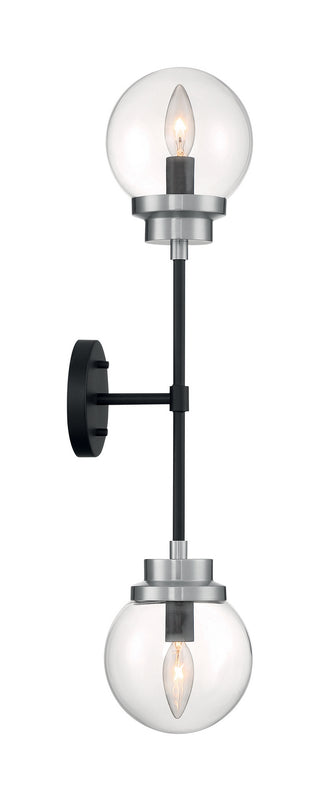 Axis Two Light Wall Sconce in Matte Black / Brushed Nickel Accents