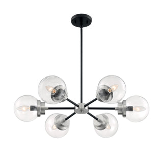 Axis Six Light Chandelier in Matte Black / Brushed Nickel Accents