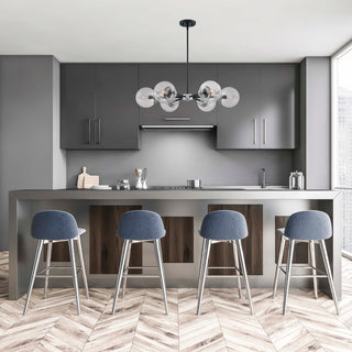 Axis Six Light Chandelier in Matte Black / Brushed Nickel Accents