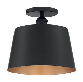 Motif One Light Semi Flush Mount in Black / Gold Accents