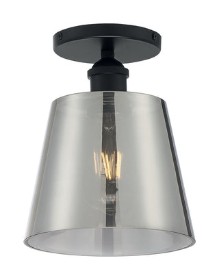 Motif One Light Semi Flush Mount in Black / Smoked Glass