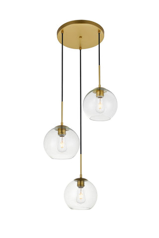 Elegant Lighting - LD2208BR - Three Light Pendant - BAXTER - Brass and Clear