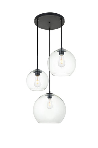 Elegant Lighting - LD2218BK - Three Light Pendant - BAXTER - Black and Clear