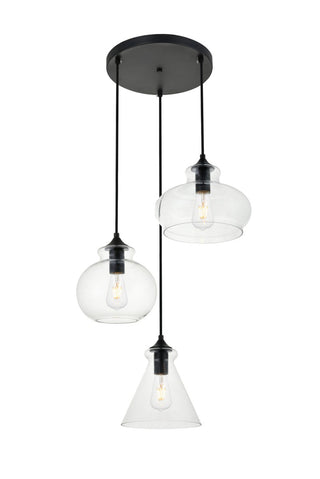 Elegant Lighting - LD2247BK - Three Light Pendant - DESTRY - Black and Clear