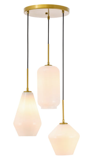 Elegant Lighting - LD2269BR - Three Light Pendant - Gene - Brass and Frosted white glass