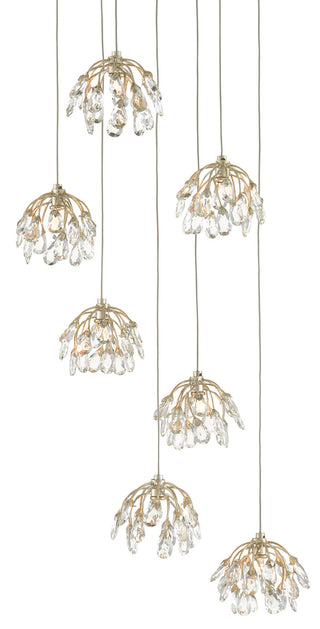 Currey and Company - 9000-0669 - Seven Light Pendant - Crystal Bud - Clear/Contemporary Silver Leaf/Silver