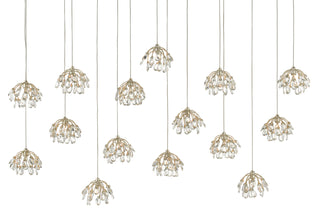 Currey and Company - 9000-0671 - 15 Light Pendant - Crystal Bud - Clear/Contemporary Silver Leaf/Silver