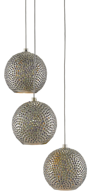 Currey and Company - 9000-0682 - Three Light Pendant - Giro - Blue/Nickel/Silver