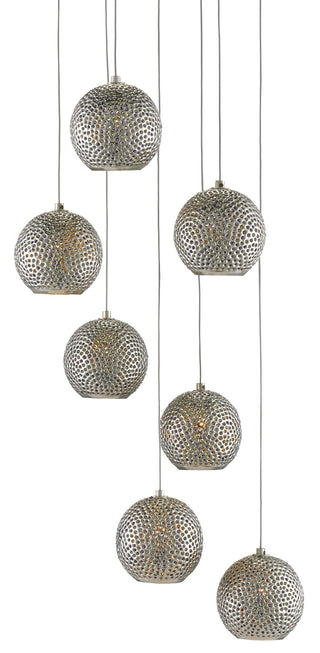 Currey and Company - 9000-0683 - Seven Light Pendant - Giro - Blue/Nickel/Silver