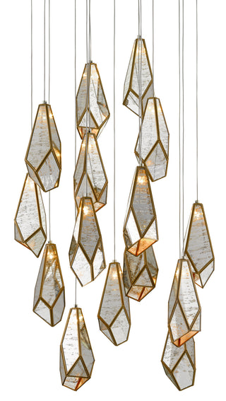 Currey and Company - 9000-0705 - 15 Light Pendant - Glace - Raj Mirror/Antique Brass/Silver