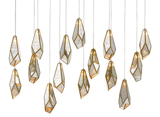 Currey and Company - 9000-0706 - 15 Light Pendant - Glace - Raj Mirror/Antique Brass/Silver
