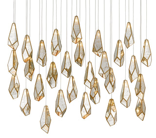 Currey and Company - 9000-0707 - 30 Light Pendant - Glace - Raj Mirror/Antique Brass/Silver