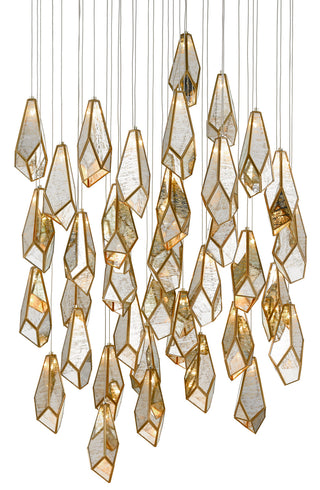 Currey and Company - 9000-0708 - 36 Light Pendant - Glace - Raj Mirror/Antique Brass/Silver