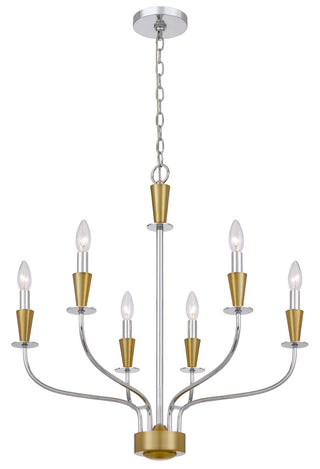 Weston Six Light Chandelier in Chrome/ Satin Brass