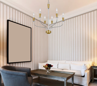 Weston Six Light Chandelier in Chrome/ Satin Brass