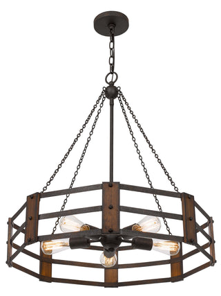 Provo Five Light Chandelier in Oak/Iron