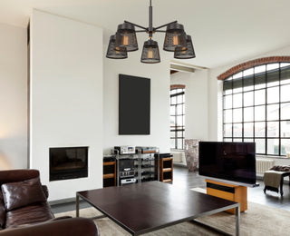 Hampton Five Light Chandelier in Matte Black / Mesh