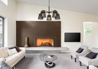 Hampton Five Light Chandelier in Matte Black / Mesh