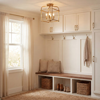 Four Light Semi-Flush Mount in Natural Brass