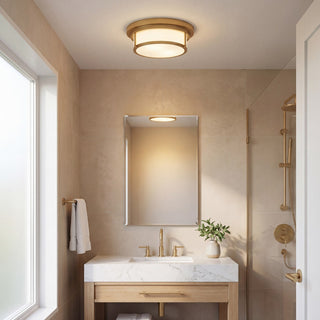 Two Light Flush Mount in Natural Brass
