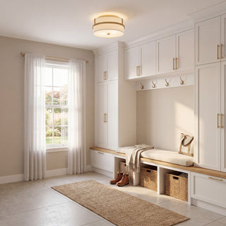 Two Light Flush Mount in Natural Brass