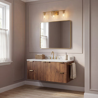 Mbath Three Light Bathroom Vanity in Natural Brass