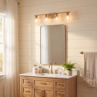 Mbath Four Light Bathroom Vanity in Natural Brass
