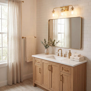 Mbath Three Light Bathroom Vanity in Natural Brass