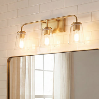 Mbath Three Light Bathroom Vanity in Natural Brass