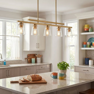 Calhoun Five Light Linear Chandelier in Warm Brass