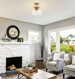 Calhoun Three Light Semi-Flush Mount in Warm Brass