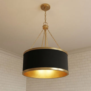 Delphi Six Light Pendant in Black with Warm Brass Accents
