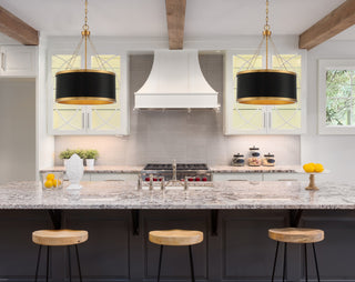 Delphi Six Light Pendant in Black with Warm Brass Accents