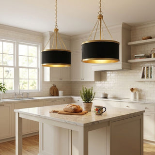 Delphi Six Light Pendant in Black with Warm Brass Accents