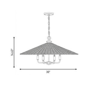 Eman Six Light Pendant in Matte Black with Dark Rattan