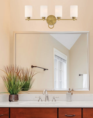 Woodbury Four Light Bath Bar in Warm Brass