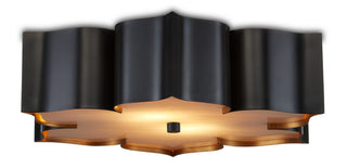 Currey and Company - 9999-0060 - Two Light Flush Mount - Grand Lotus - Satin Black/Contemporary Gold/Faux Alabaster