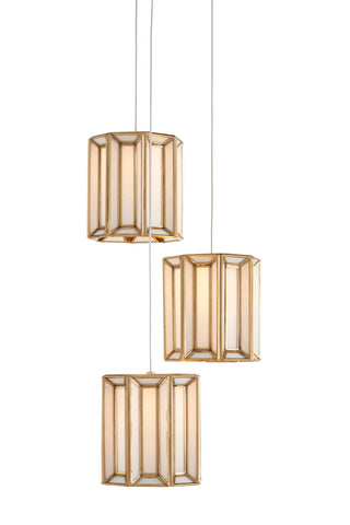Currey and Company - 9000-0889 - Three Light Pendant - Daze - Antique Brass/White/Silver
