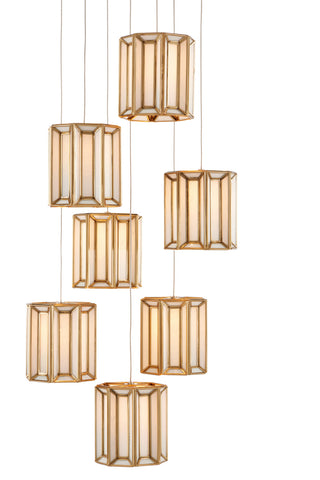 Currey and Company - 9000-0890 - Seven Light Pendant - Daze - Antique Brass/White/Silver